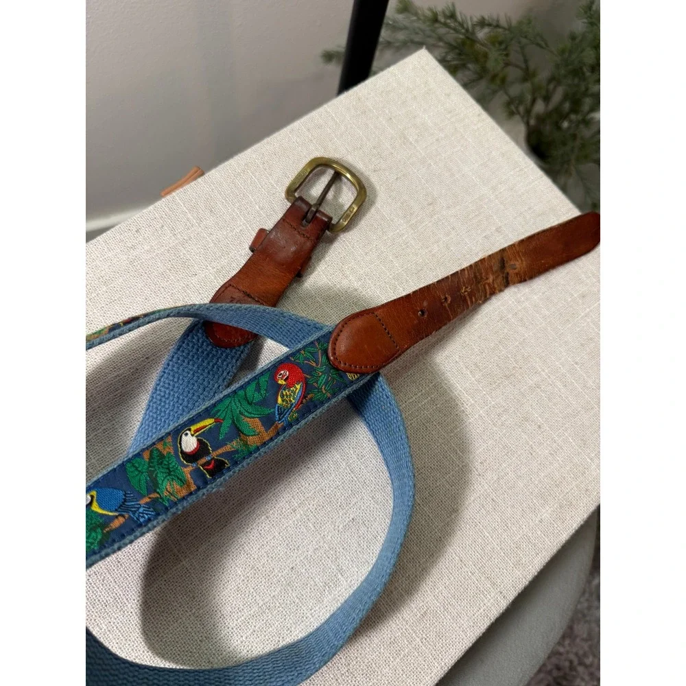 Parrot belt 80s vintage leather accents well loved tropical vacation 38 funky